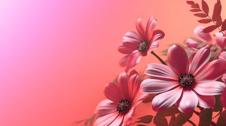 Shadow of flowers on pink background. Generative aiの素材