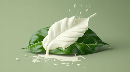 Half of the levitating plant leaf has been painted white. Generative aiの素材
