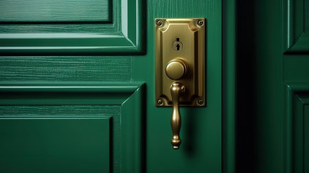 Green colored entryway with handle and daze closeup. Generative aiの素材