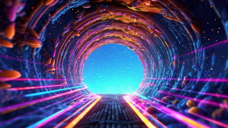 Cosmic background with colorful neon laser lights. Generative aiの素材