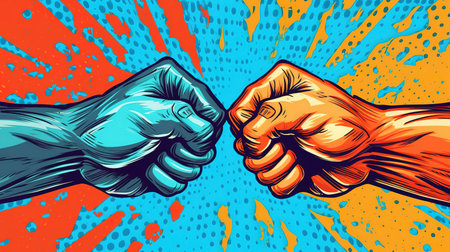 Versus background in pop art style, competition, orange and blue color. Generative aiの素材