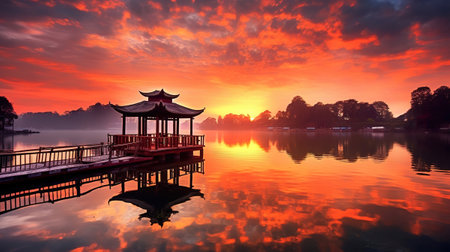 Sunset on Langjicuo God Lake, Jilong County, China. Generative aiの素材