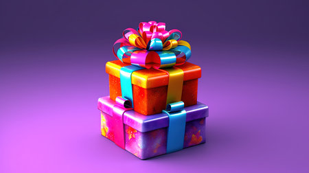 Flat lay rainbow gifts arrangement. Generative aiの素材