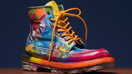 A pair of boots with an abstract colorful pattern. Generative aiの素材