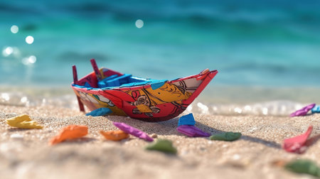 Canoes on the beach of lake Sainte-Croix-du-Verdon. Generative Aiの素材