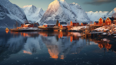 Lofoten bay and boat. Generative Aiの素材