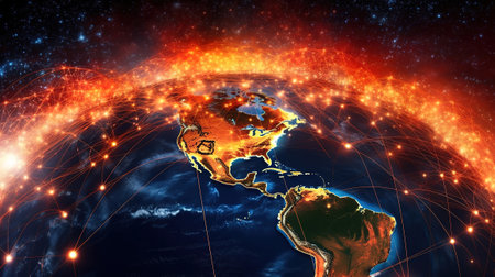 Social network and telecommunication on cyberspace, global computer networks. Generative Aiの素材