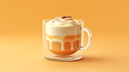 Dalgona coffee in glass cup. Korean trendy drink from instant coffee. Generative Aiの素材