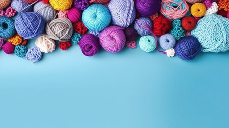 Many colorful balls of wool and cotton yarn for knitting. Generative Aiの素材