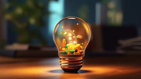 Creative brainy smart ideation Light Bulb. Generative Aiの素材