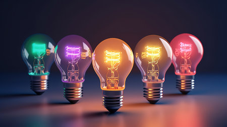 Colorful light bulbs. Generative Aiの素材
