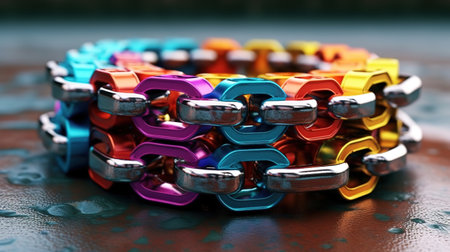 Chain in cut metal car engine part. Generative Aiの素材