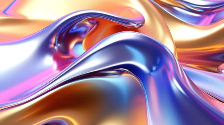 Iridescent liquid metal surface with ripples. Generative aiの素材
