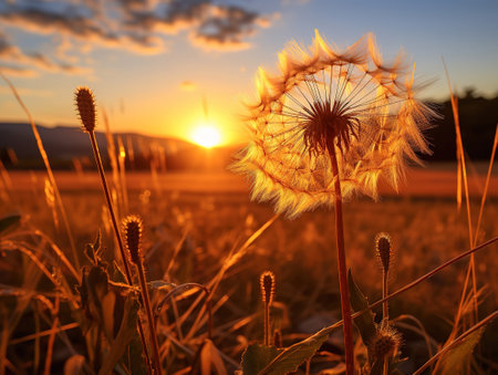 Abstract natural dandelion background close-up on the background. Generative Aiの素材