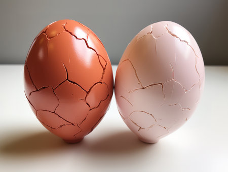 Heart shaped box with colorful holiday eggs, easter eggs top view. Generative Aiの素材