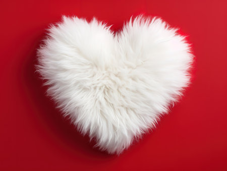 A white knitted heart is on a red background. Generative Aiの素材