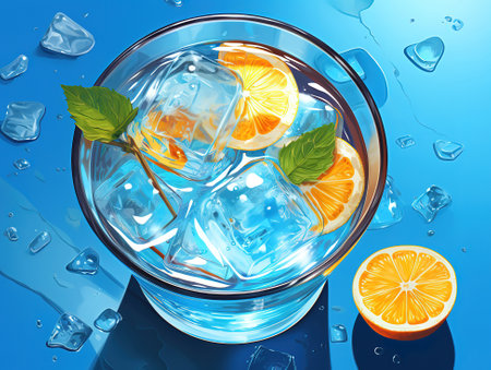 Fresh lemon slice on ice a refreshing summer cocktailの素材