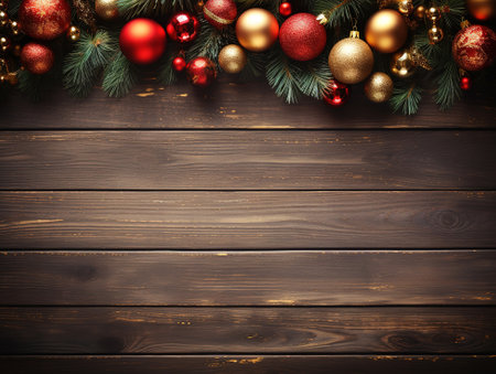 Ornament fir trees near set of christmas baublesの素材