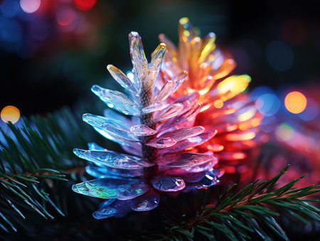 Close-up christmas tree with ballsの素材