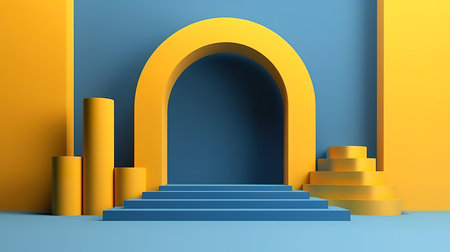 abstract simple blue yellow background with geometric architecturalの素材