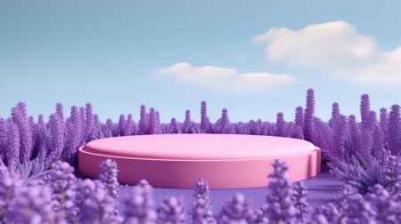 Marble table at lavender fields backgroundの素材