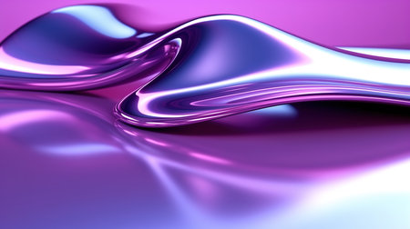 abstract violet background with curvy glass ribbon and reflectionの素材