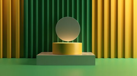 Minimal abstract geometric background with direct sunlight in shades of green and yellowの素材
