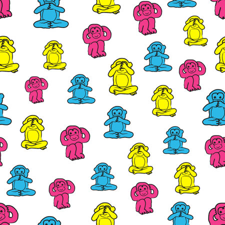 Colorful monkeys seamless pattern on white backgroundのイラスト素材
