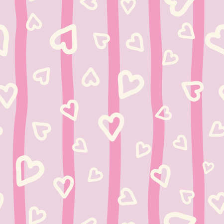 Cream pastel hearts over stripes pink backgroundのイラスト素材