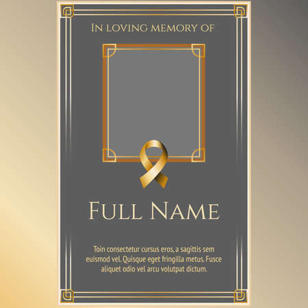 funeral card template with metallic ribbon and photo frameのイラスト素材