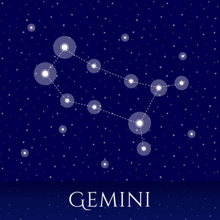 Zodiac constellation Gemini over blue backgroundのイラスト素材