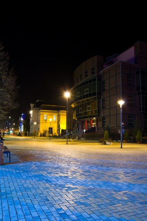Pitesti city center by night, Arges, Romaniaのeditorial素材
