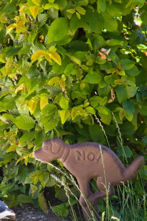 Metallic sign against dogs poopingの写真素材