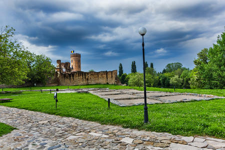 Chindiei Tower and fortification walls in Targoviste Romaniaのeditorial素材