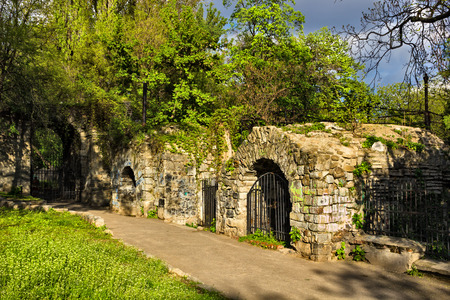 Bucharest old town ruins in Cismigiu Parkの写真素材