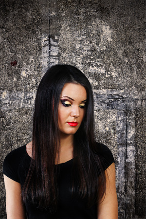 Makeup urban woman feeling sorrowの写真素材