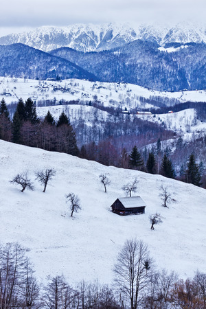 Piatra Craiului mountain massive, Romania - winter landscapeの写真素材