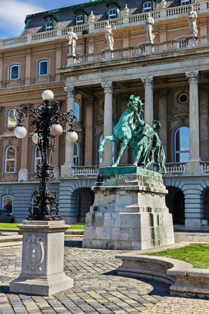 Statue of the Csikos (Hungarian horse wrangler) in the court of Buda castle in Budapest Hungaryのeditorial素材