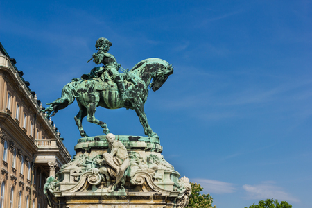 Statue of Prince Eugene of Savoy in the court of Buda castle in Budapest Hungaryのeditorial素材