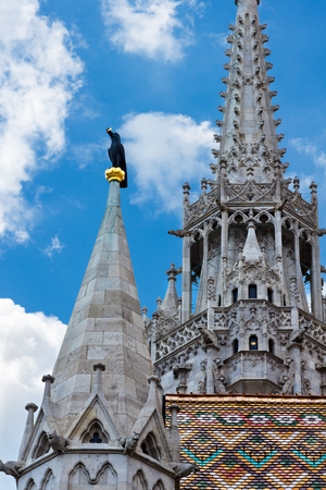 Roof details of the Matthias cathedral in the center of Budapest Hungaryの写真素材