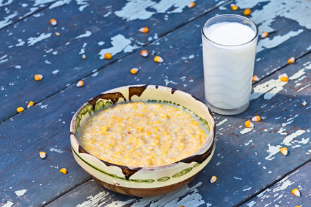 Countryside romanian dessert called pasat (coarsely ground maize with milk and sugar)の写真素材