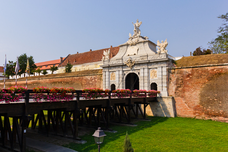 One of the ancient gate of Alba Carolina citadel in Alba Iulia city, Transylvania, Romaniaのeditorial素材
