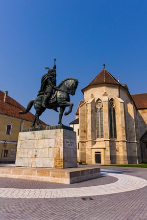 Statue of a famous romanian medieval lord in Alba Iulia old town centerのeditorial素材