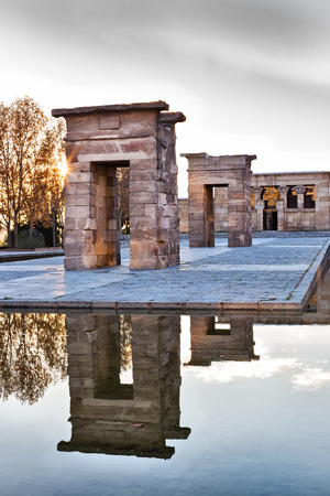 Sunset over the Debod  Ancient Egyptian temple in Madrid, Spainの写真素材