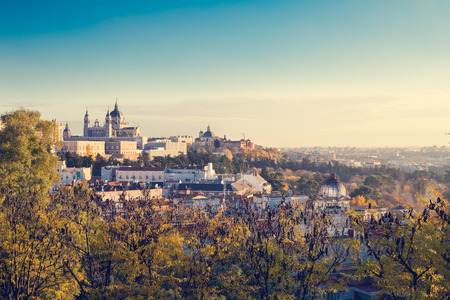 Fall colors over Spain capital Madrid - retro moodの写真素材