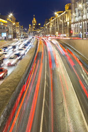 Blue hour traffic in Moscow Russia のeditorial素材