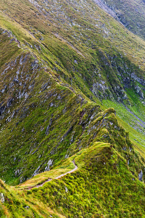 Tourists on Fagars mountains in Romania during summerの写真素材