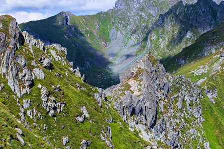 Tourists on Fagars mountains in Romania during summerの写真素材