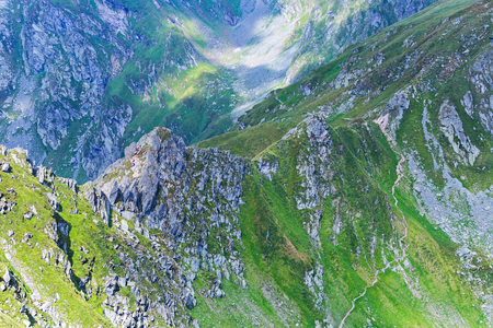 Tourists on Fagars mountains in Romania during summerの写真素材