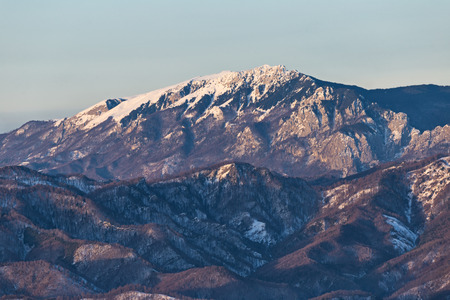 Buila-Vanturarita mountain seen from Cozia mountain  during winterの写真素材